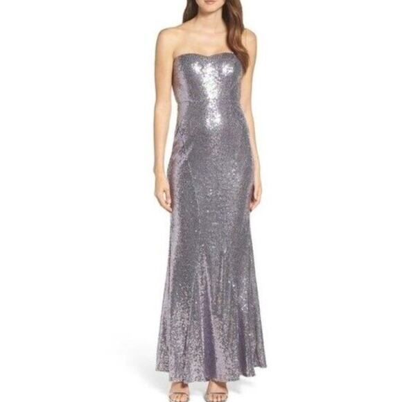 LULUS Purple Sequin Strapless Maxi Gown Dress Formal Size Small NWT Prom Glam - Picture 9 of 9
